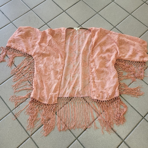 Women's Size Medium Cocon+ Jameson Sheer Cover Up Cardigan Komon Pink Fringe - Picture 1 of 8